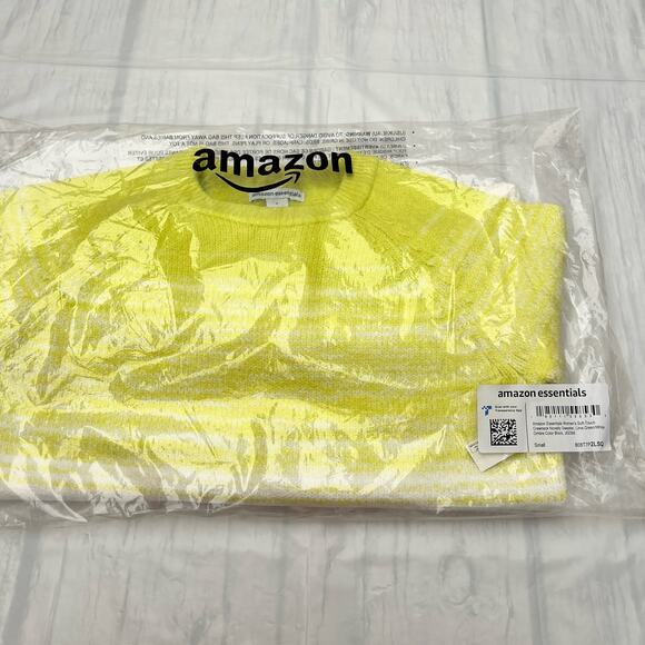 Amazon Essentials Women's Soft-Touch Crewneck Novelty Sweater Lime Green/White S - Picture 8 of 9